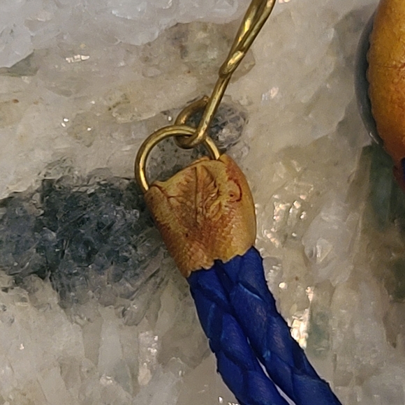 Round Glass Bead Cat's Eye Cabochon Braided Dyed Leather Bracelet size 7"-8" - Picture 4 of 4